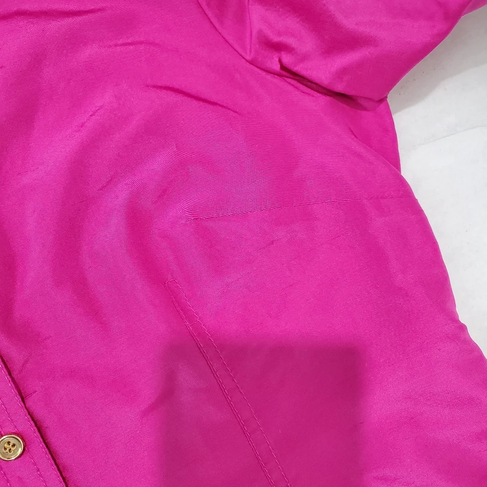 Talbots 100% silk sheath dress 6P Textured Fuschia Hot Pink Taffeta Shirt Dress - Picture 15 of 16